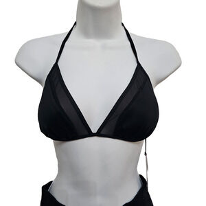 NWT Shade & Shore Womens String Bikini Top M Black Sheer Mesh Beach Resort Pool